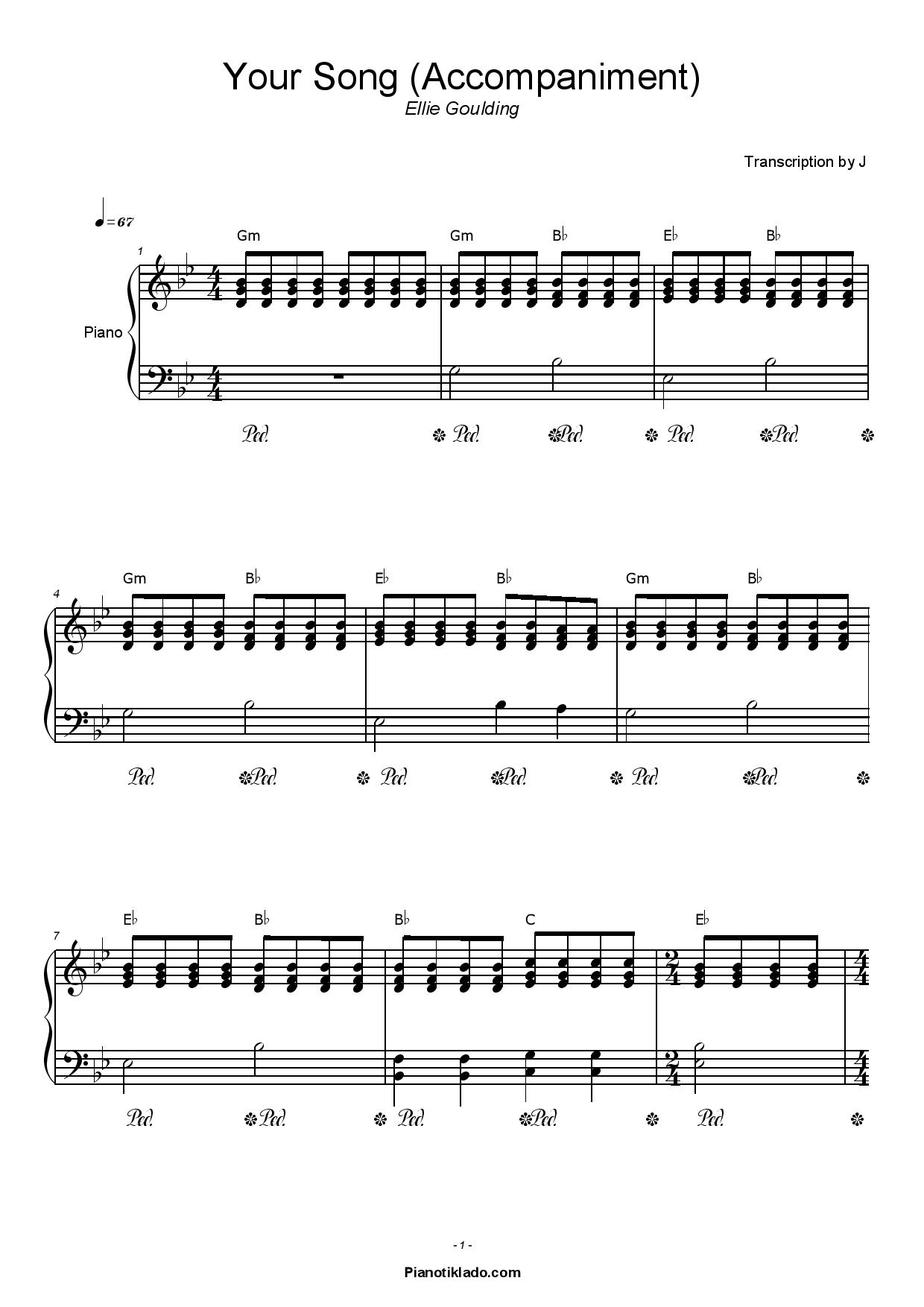Your Song Ellie Goulding Pianotiklado